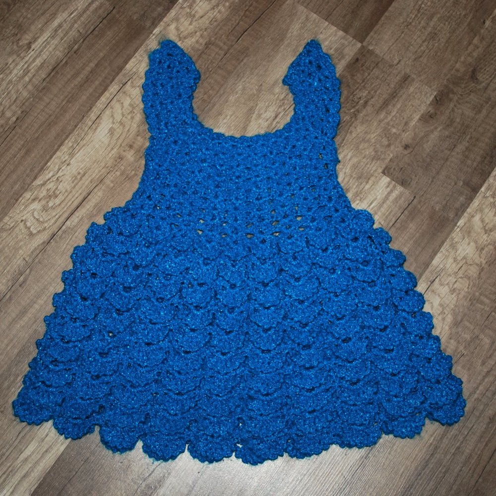 Girls Cute Crochet Blue Dress Sz 12-18mo